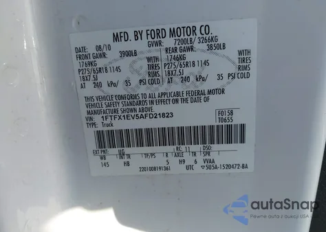 2010 Ford F-150 Fx4/Lariat/Xl/Xlt z USA, uszkodzony, nr VIN 1FTFX1EV5AFD21823